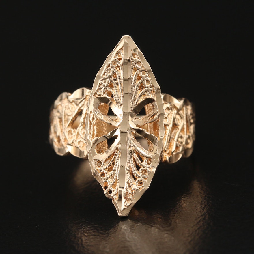 14K Openwork Navette Ring