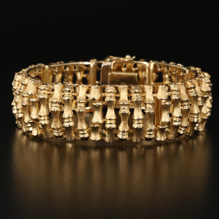 Vintage Brev Italian 14K Yellow Gold Bamboo Panel Bracelet