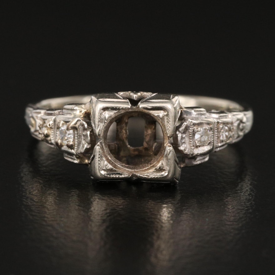 Vintage 14K Diamond Semi-Mount Ring