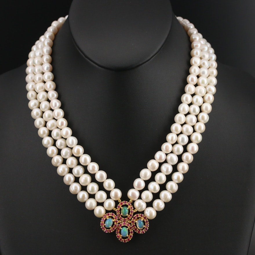 Sterling Pearl and Gemstone Mulit-Strand Necklace