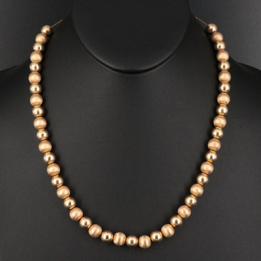 14K Bead Necklace with Alternating Smooth and Matte Finishes