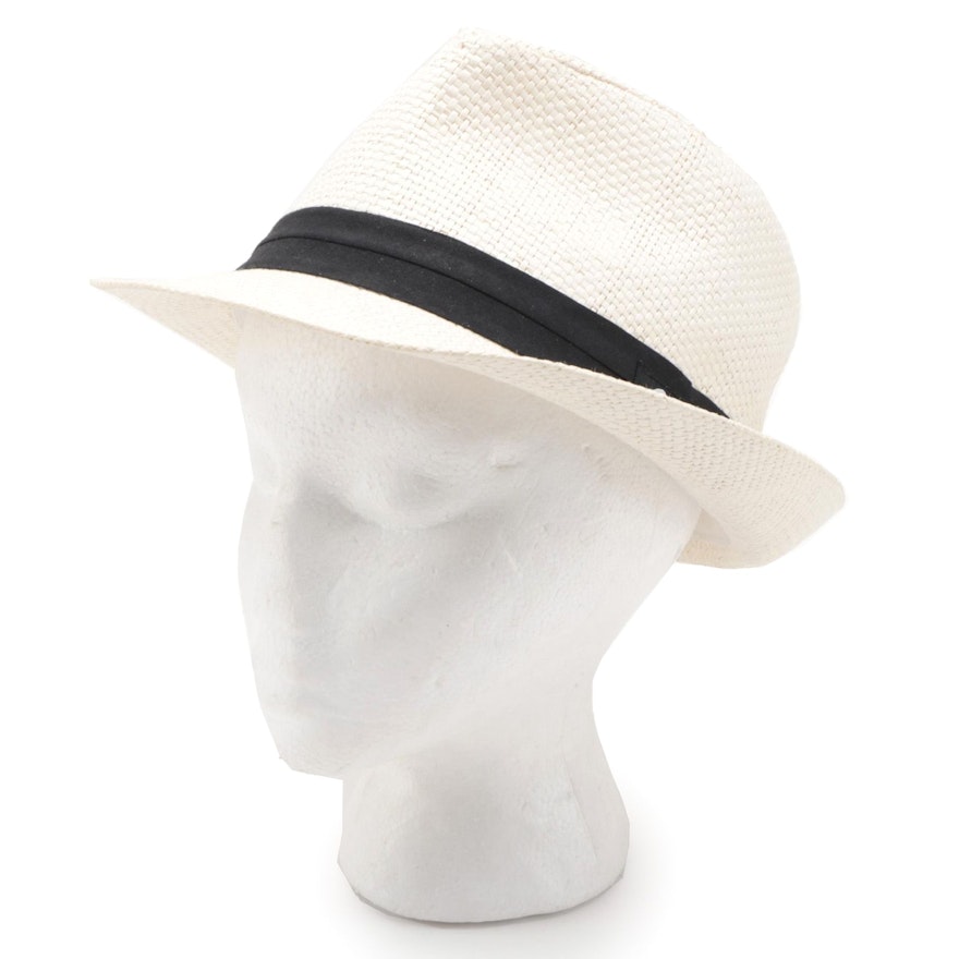 Panama Jack Woven Fedora Hat in Ivory with Black Hatband
