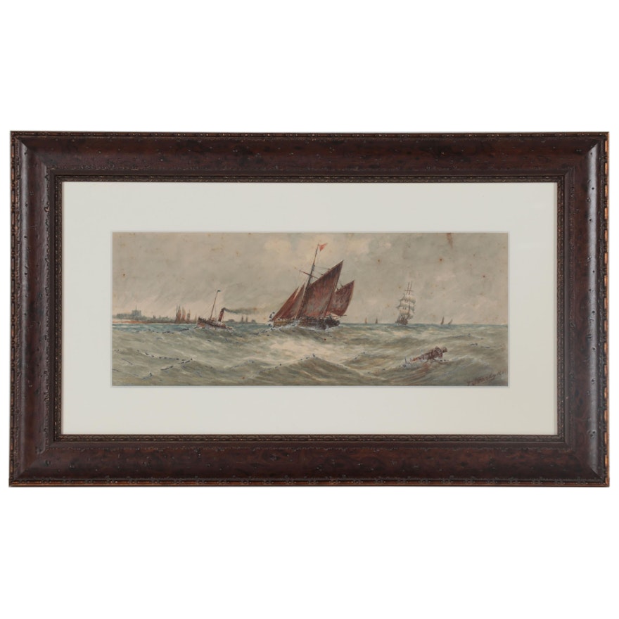 Thomas Bush Hardy Nautical Watercolor Painting, Late 19th Century