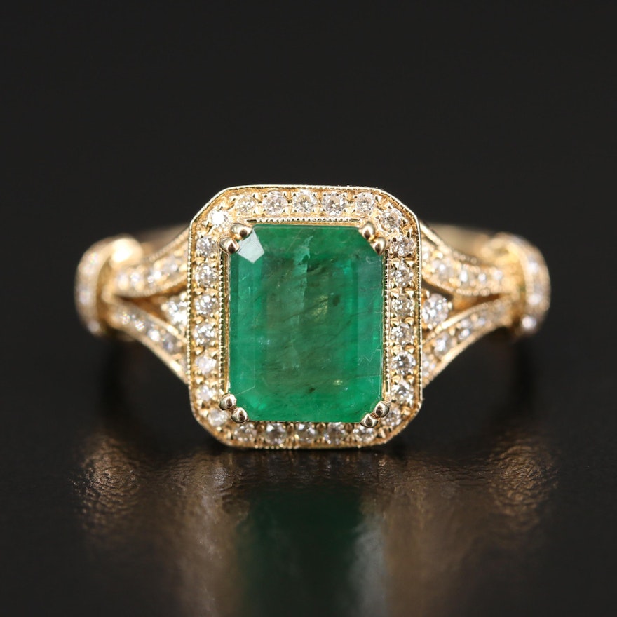 EFFY 14K 2.19 CT Emerald and Diamond Ring