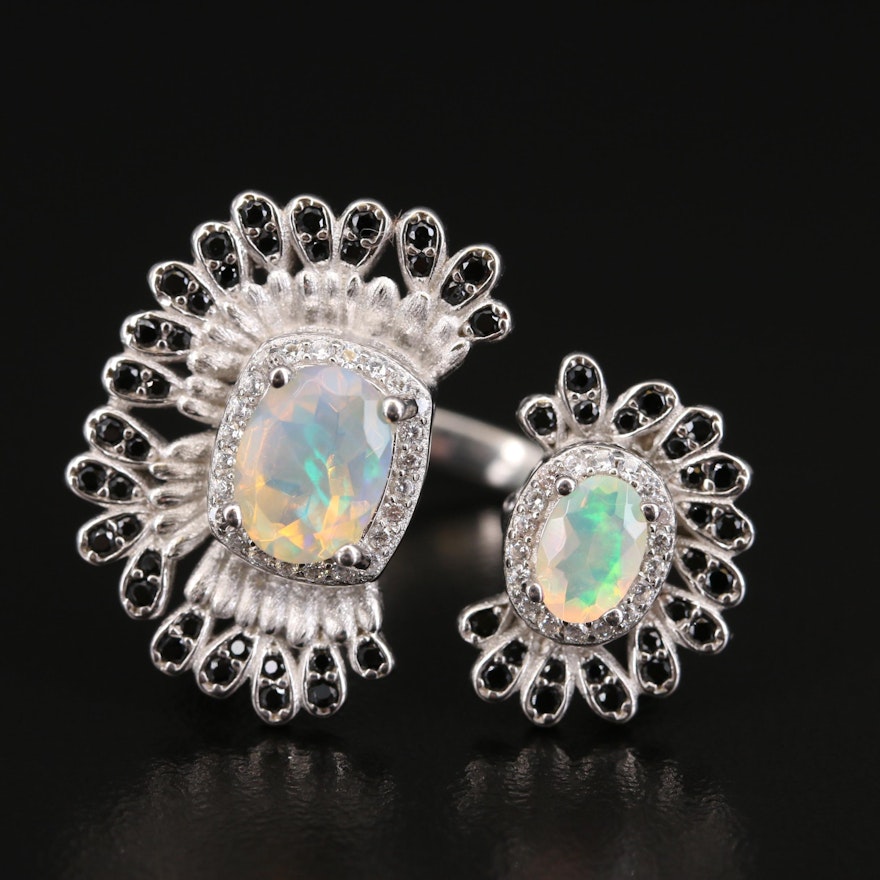 Sterling Opal, Spinel and Cubic Zirconia Open Shank Ring