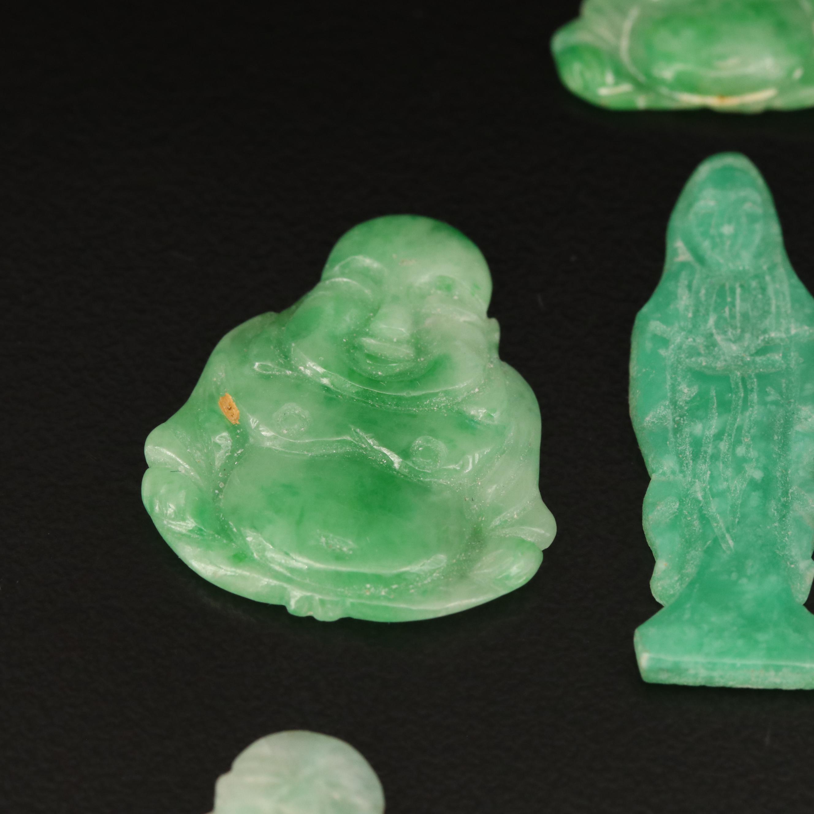 Loose Carved Jadeite Featuring Budai and Frog