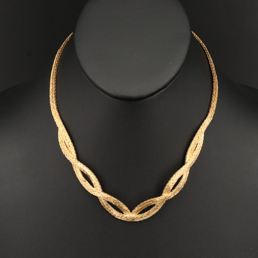 18K Textured Woven Wheat Chain Necklace