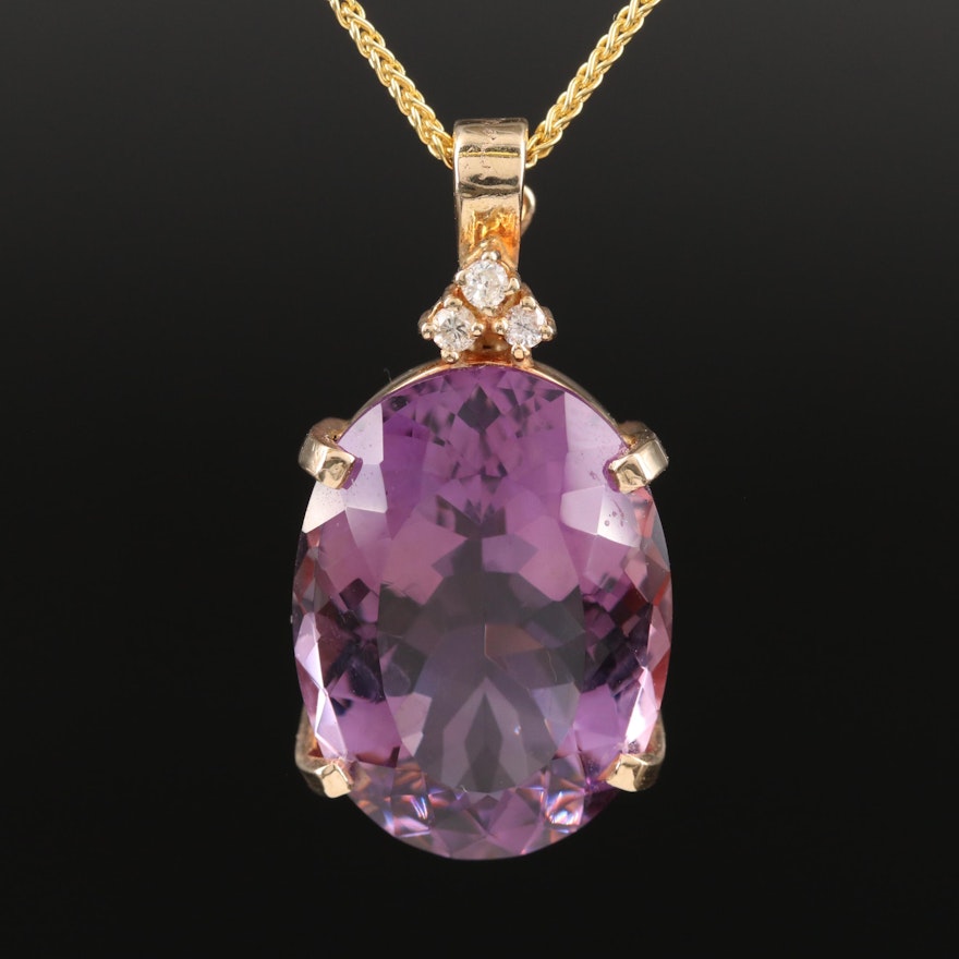 Italian 14K Amethyst and Diamond Enhancer Pendant Necklace