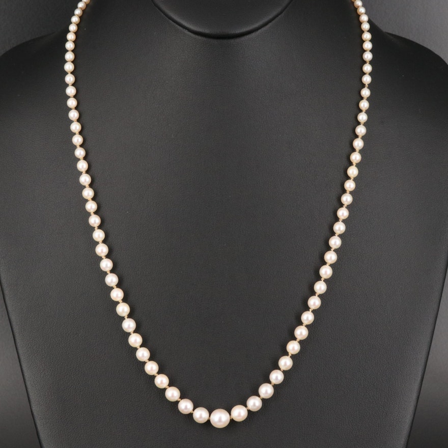 Vintage Graduated Pearl Necklace with 14K Clasp