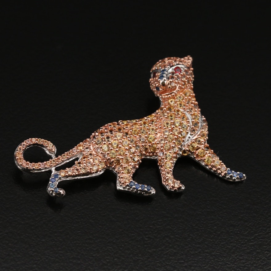 Sterling Sapphire Feline Slide Pendant