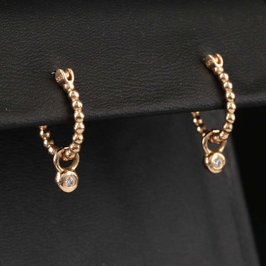 Pandora 14K Hoop Earrings with Diamond Charm