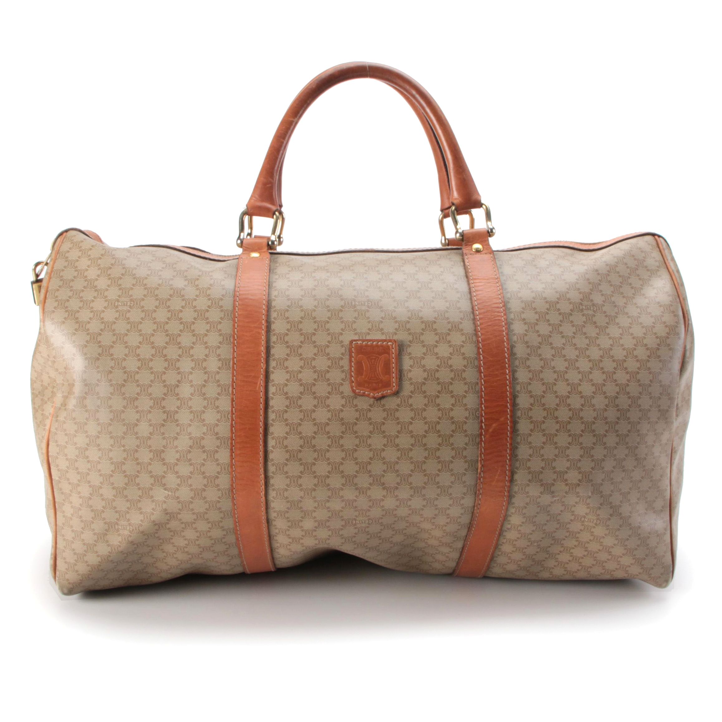 Celine Duffel Bag in Macadam Triomphe Coated Canvas with Leather Trim