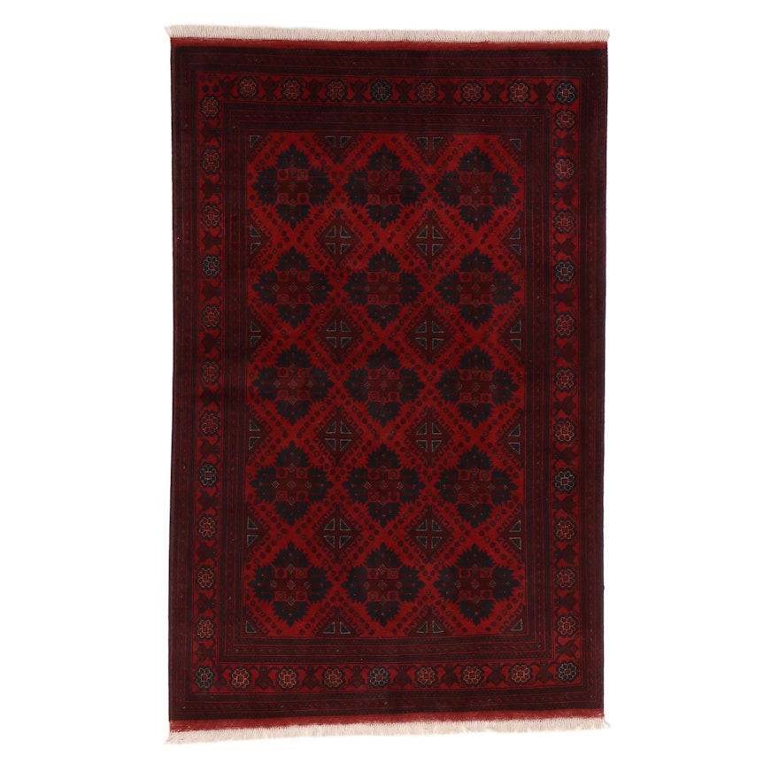 4'3 x 7' Hand-Knotted Afghan Turkmen Area Rug
