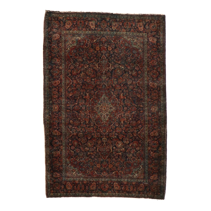 4'5 x 6'8 Hand-Knotted Persian Kashan Rug, 1920s