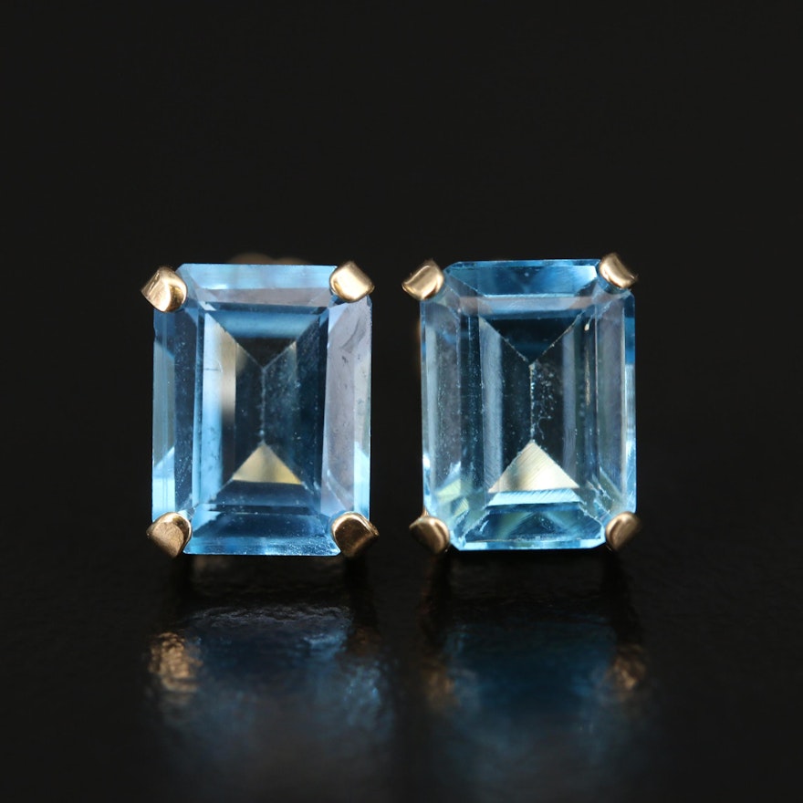 14K Swiss Blue Topaz Stud Earrings