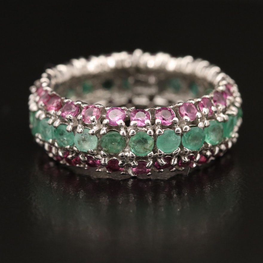 Sterling Emerald and Garnet Eternity Band