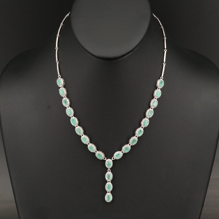 Sterling Emerald and Cubic Zirconia Y Necklace