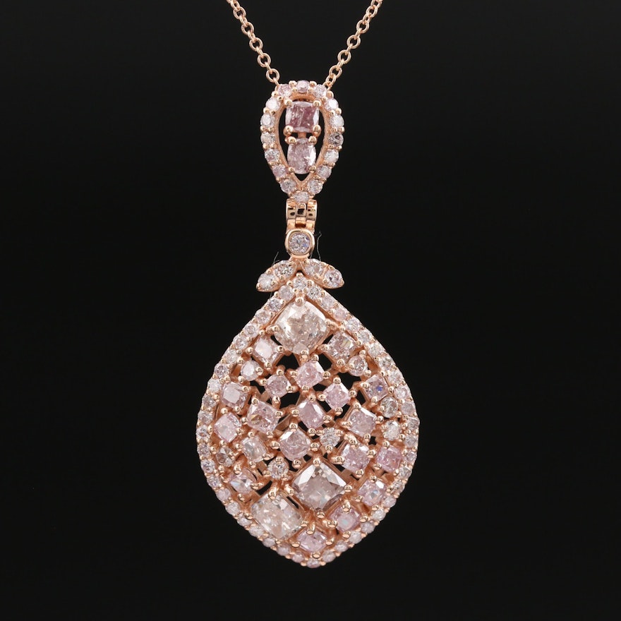 18K 3.88 CTW Diamond Cluster Pendant Necklace with GIA Report