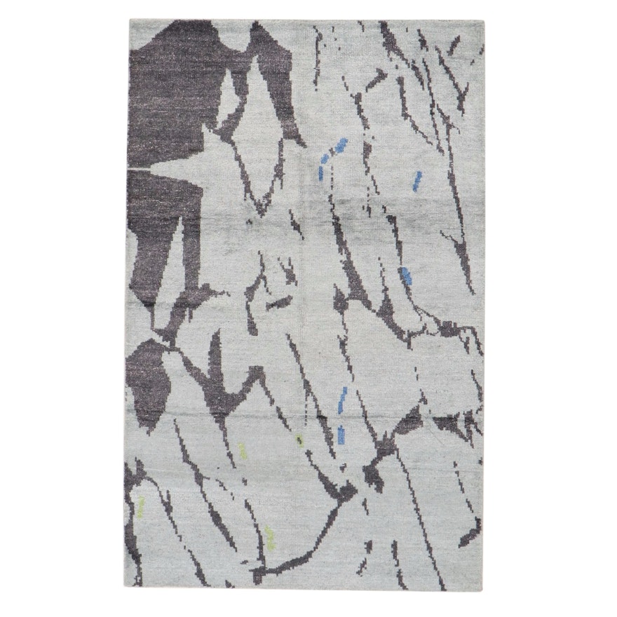5'1 x 8'1 Hand-Knotted Indian Modern Abstract Rug, 2010s