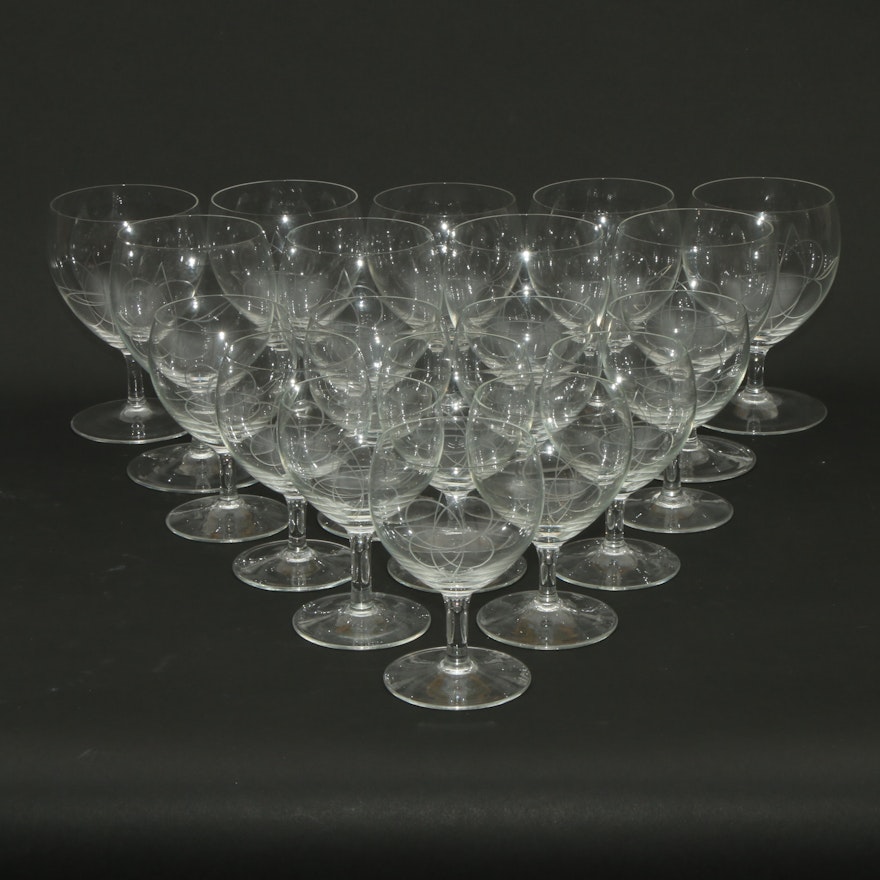 Mid-Century Style Modern Clear Glass Etched Stemware, Mid to Late 20th Century