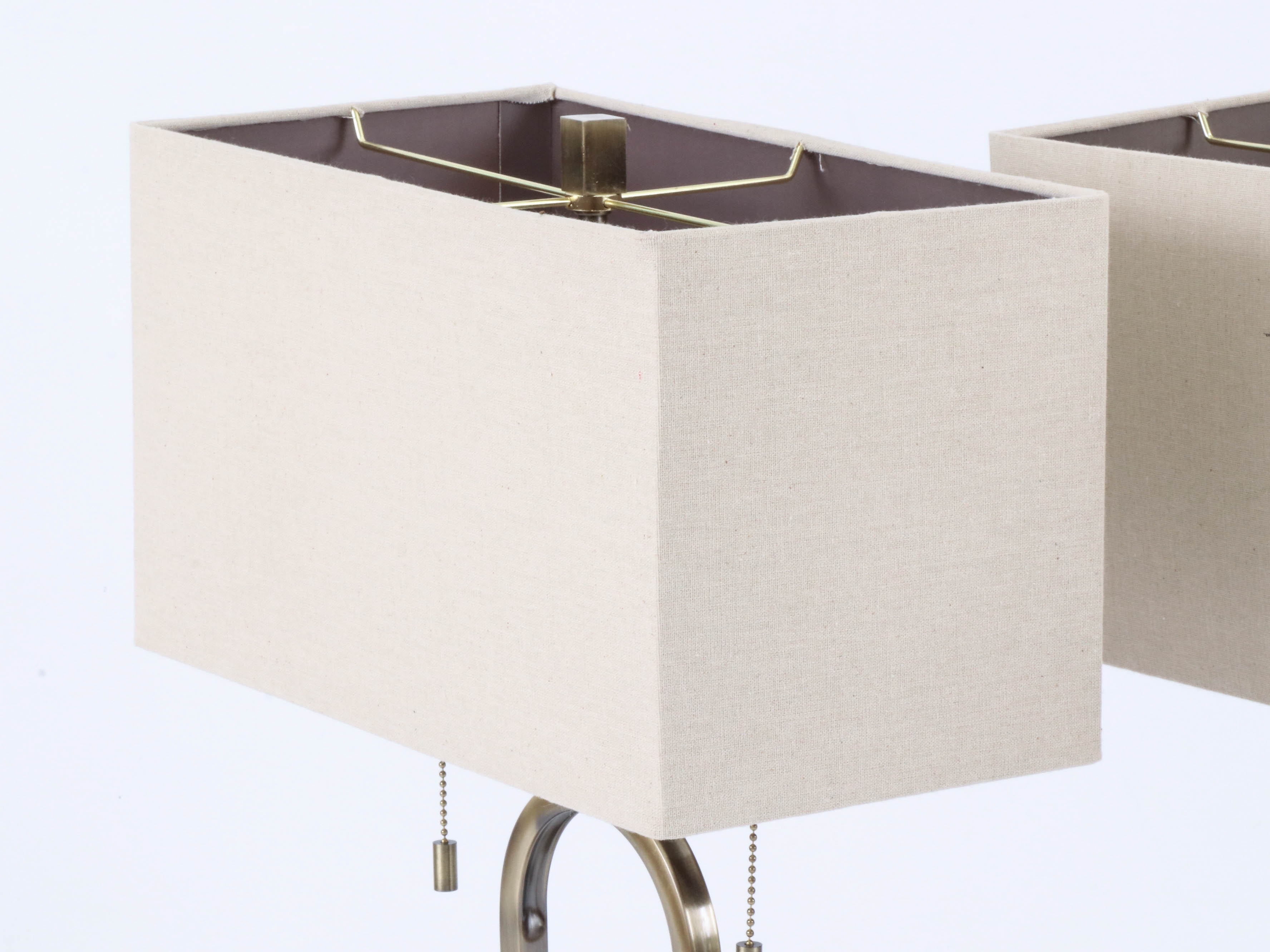 Modern Brushed Metal and Acrylic Table Lamps with Fabric Shades