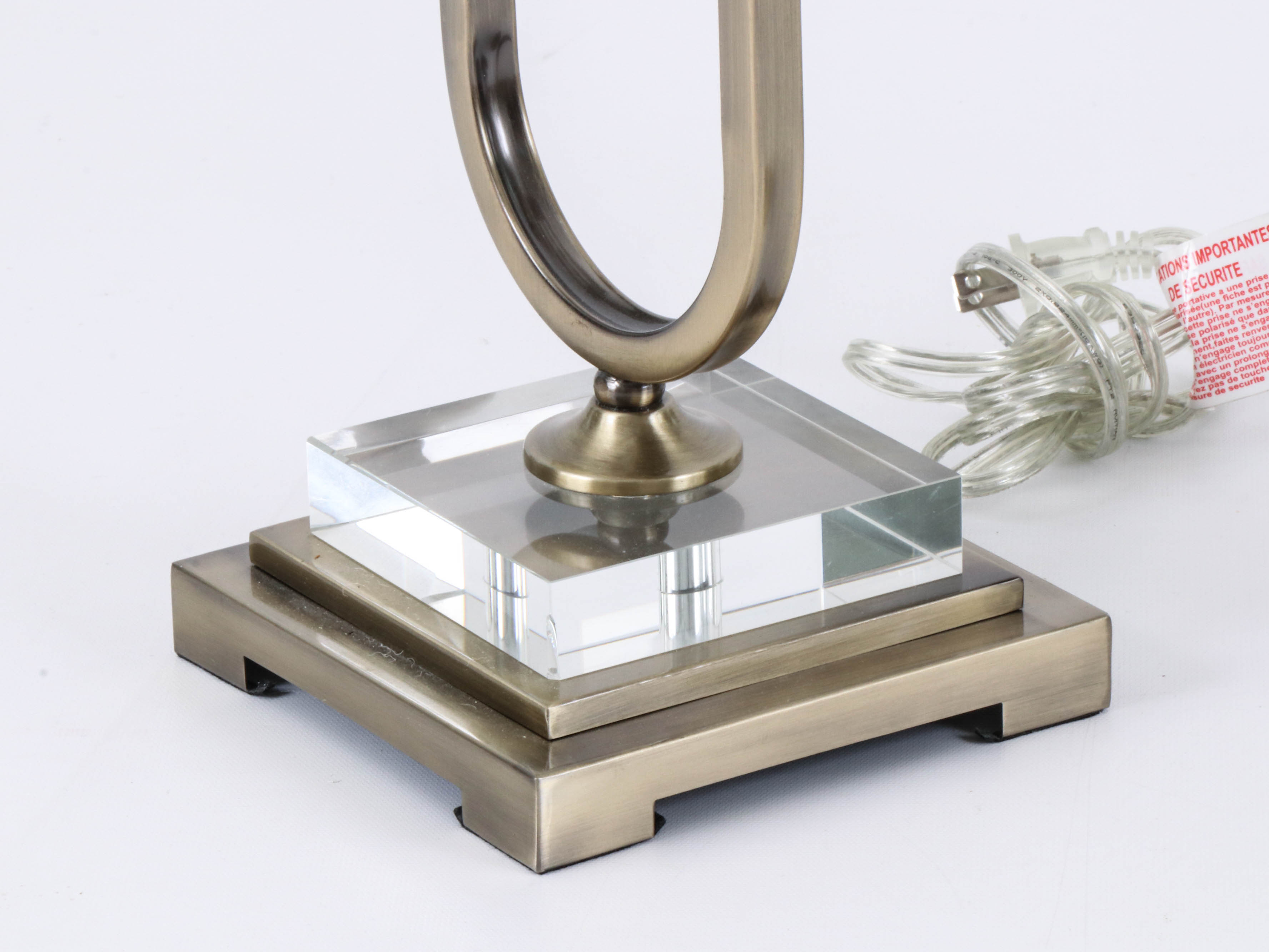 Modern Brushed Metal and Acrylic Table Lamps with Fabric Shades