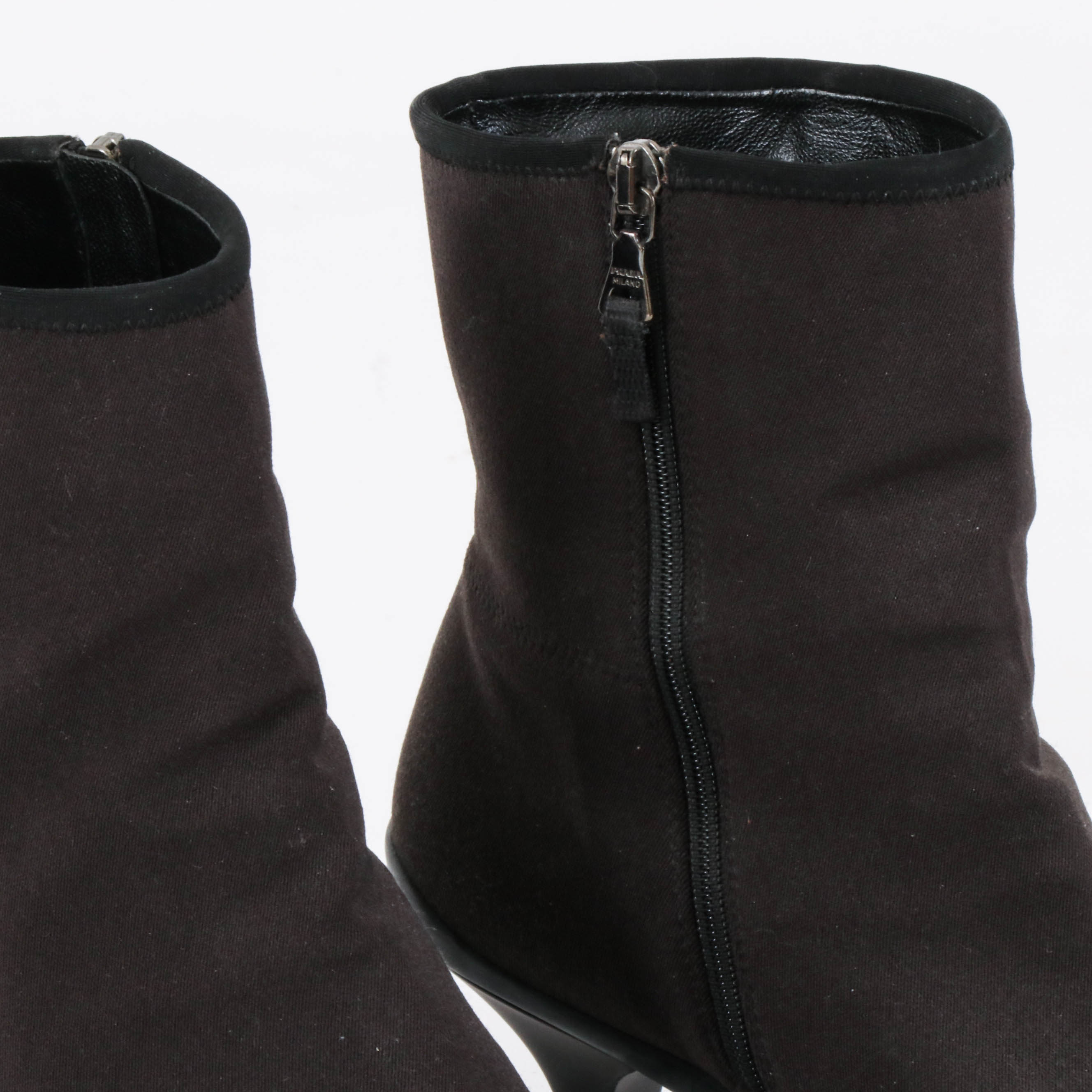Prada Dark Brown Zip-Up Ankle Boots with Black Trim