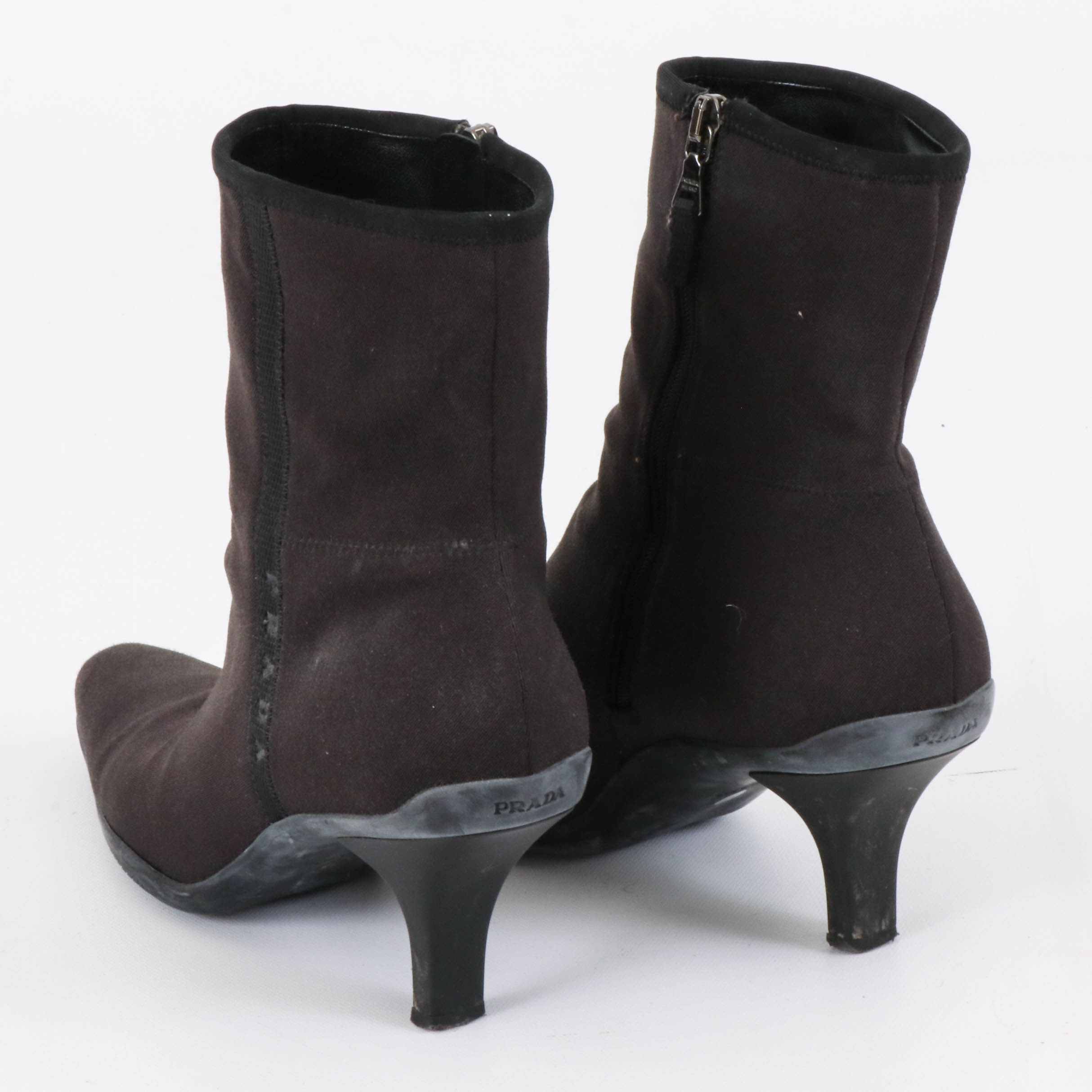 Prada Dark Brown Zip-Up Ankle Boots with Black Trim