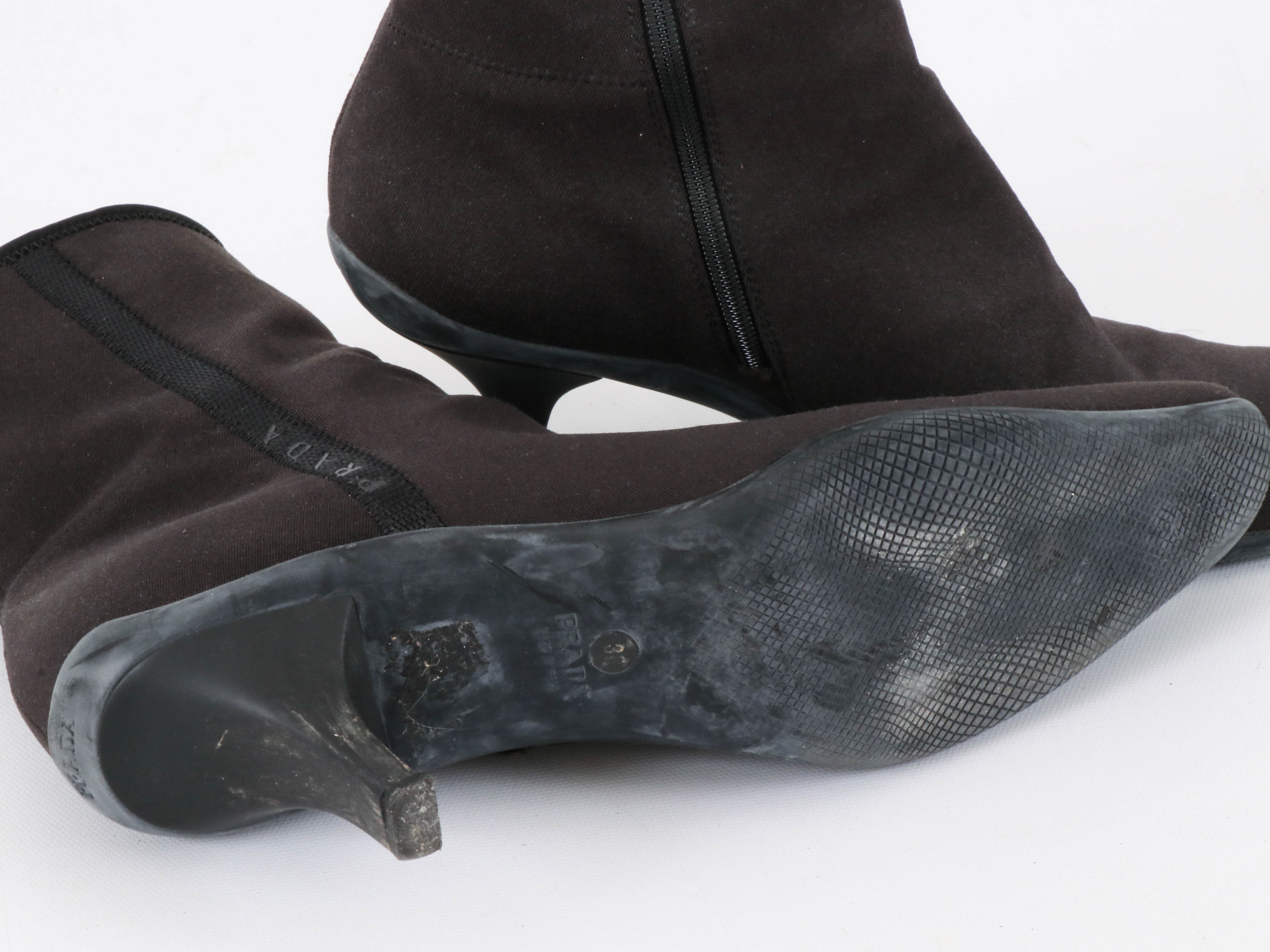 Prada Dark Brown Zip-Up Ankle Boots with Black Trim