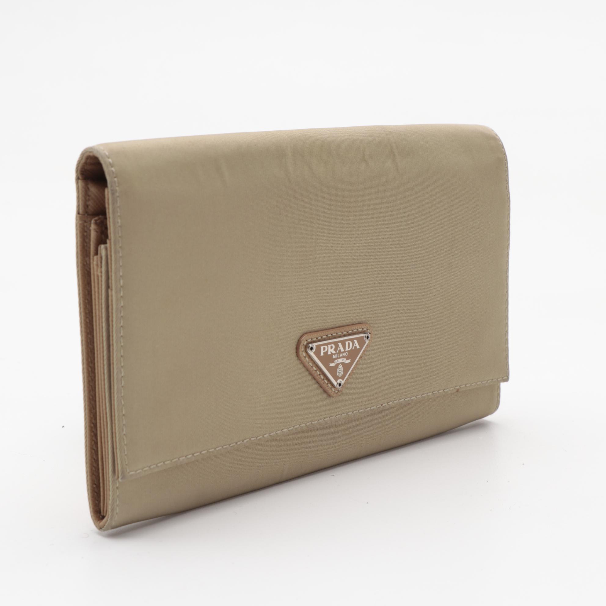 Prada Continental Wallet in Beige Tessuto Nylon and Leather