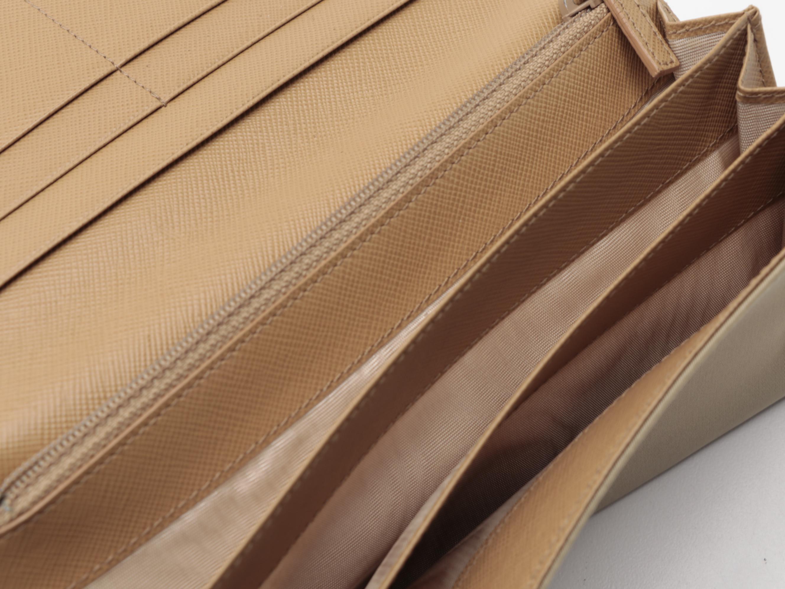 Prada Continental Wallet in Beige Tessuto Nylon and Leather