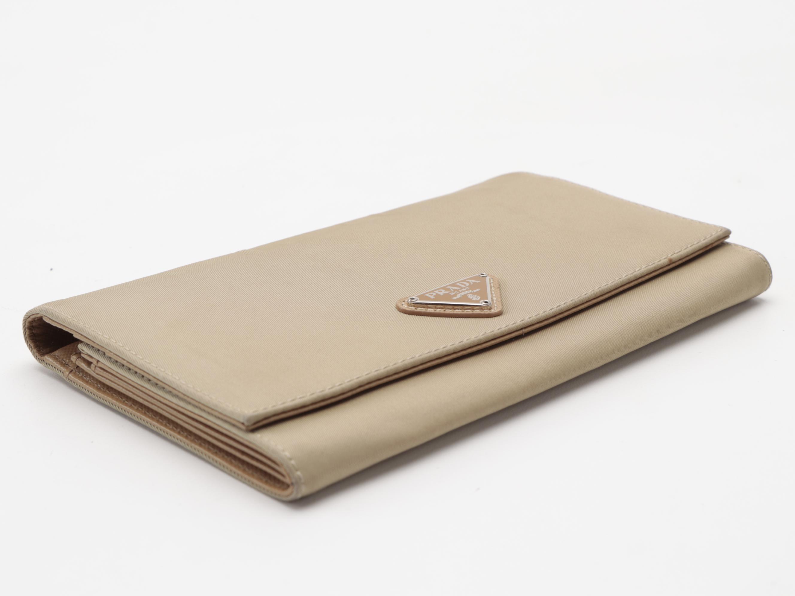 Prada Continental Wallet in Beige Tessuto Nylon and Leather