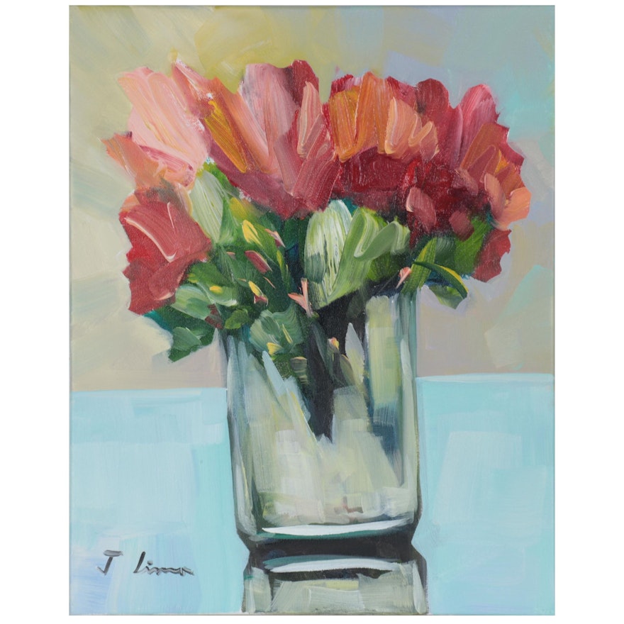 José M. Lima Still Life Oil Painting of Flowers, 2021