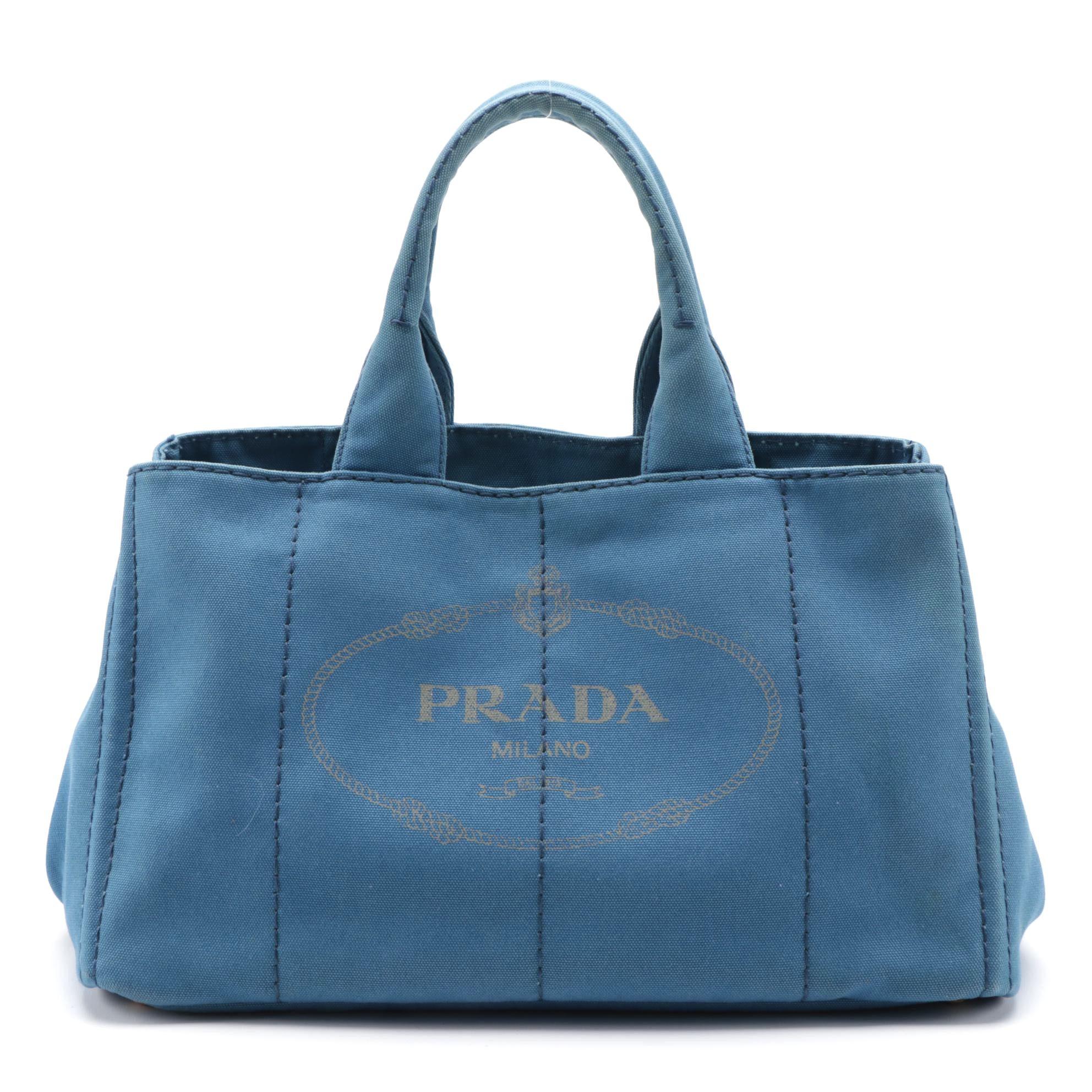 Prada Canapa Blue Canvas Tote Bag