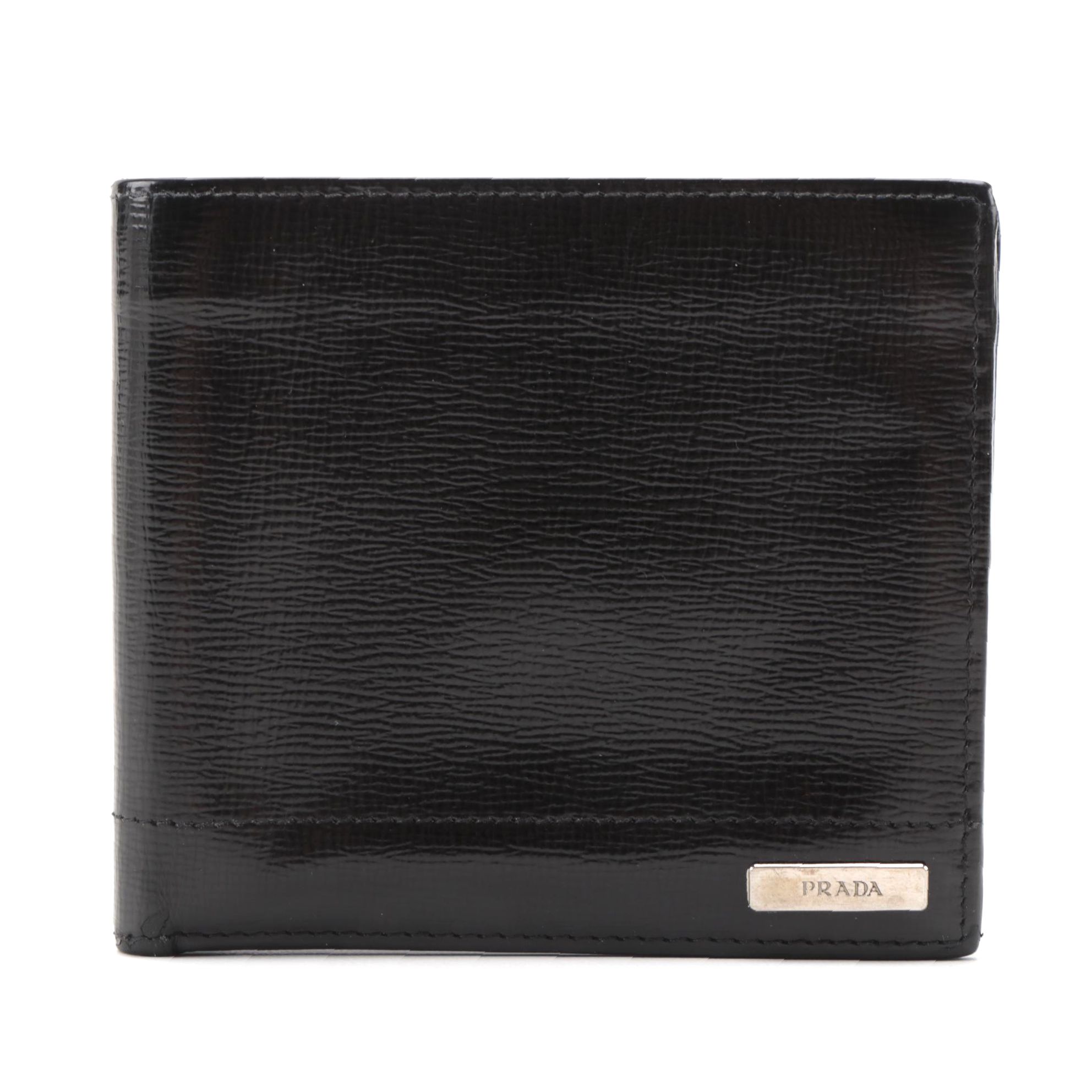 Prada Black Patent Saffiano Leather Bifold Wallet