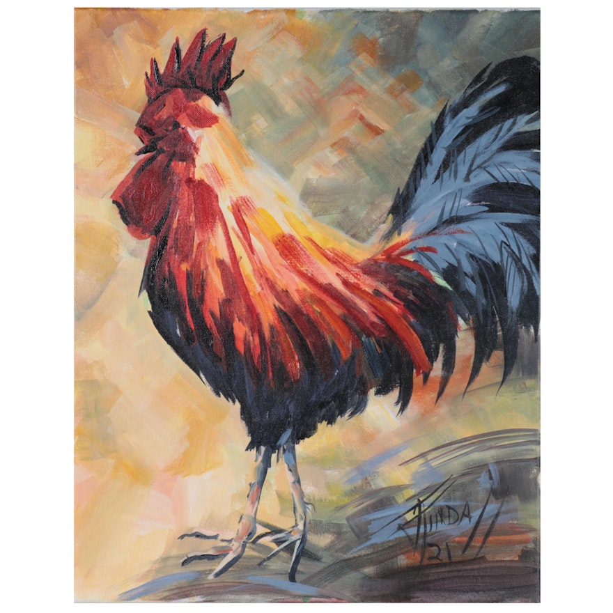 Jim Tindall Acrylic Painting of Rooster, 2021