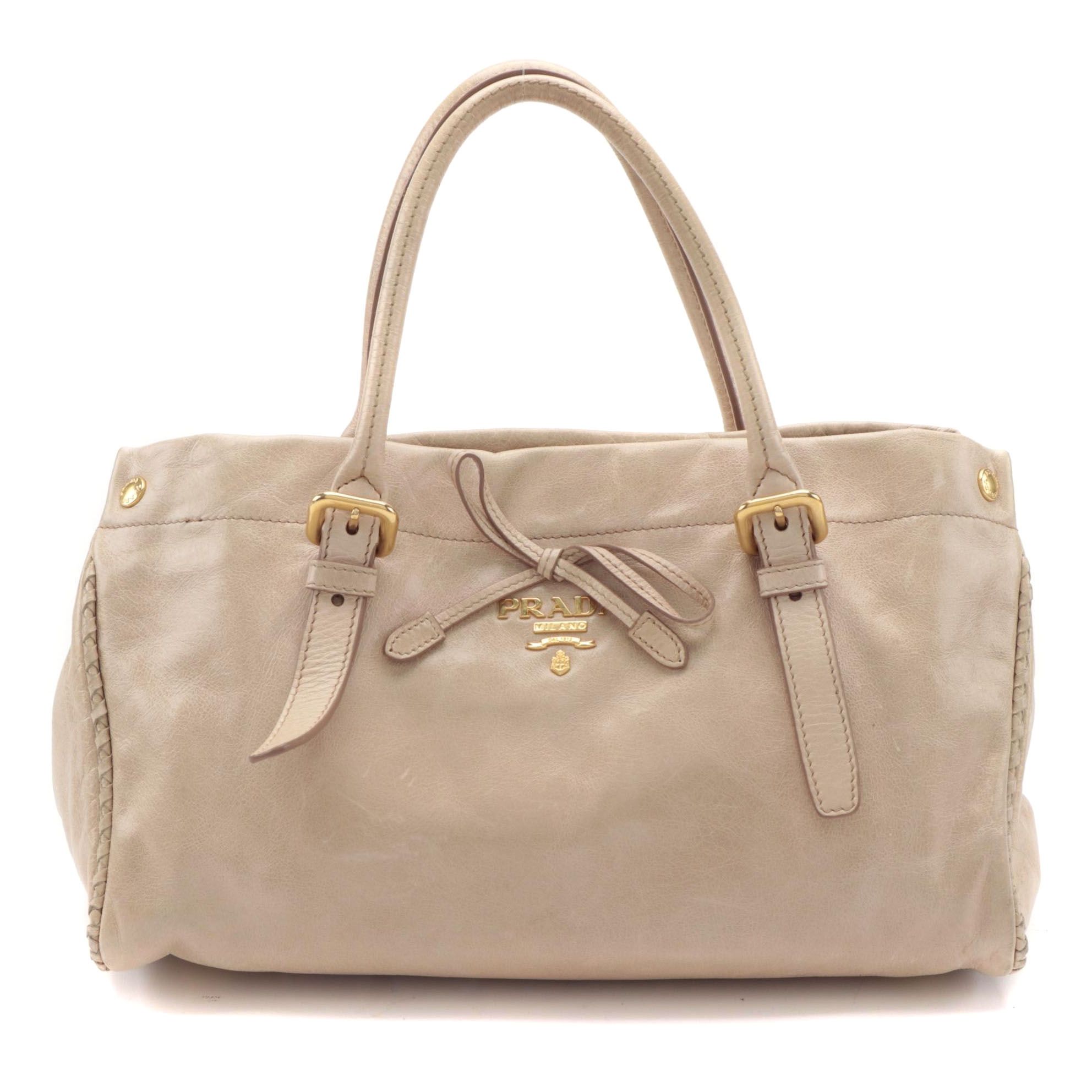 Prada Top Handle Bag in Beige Leather