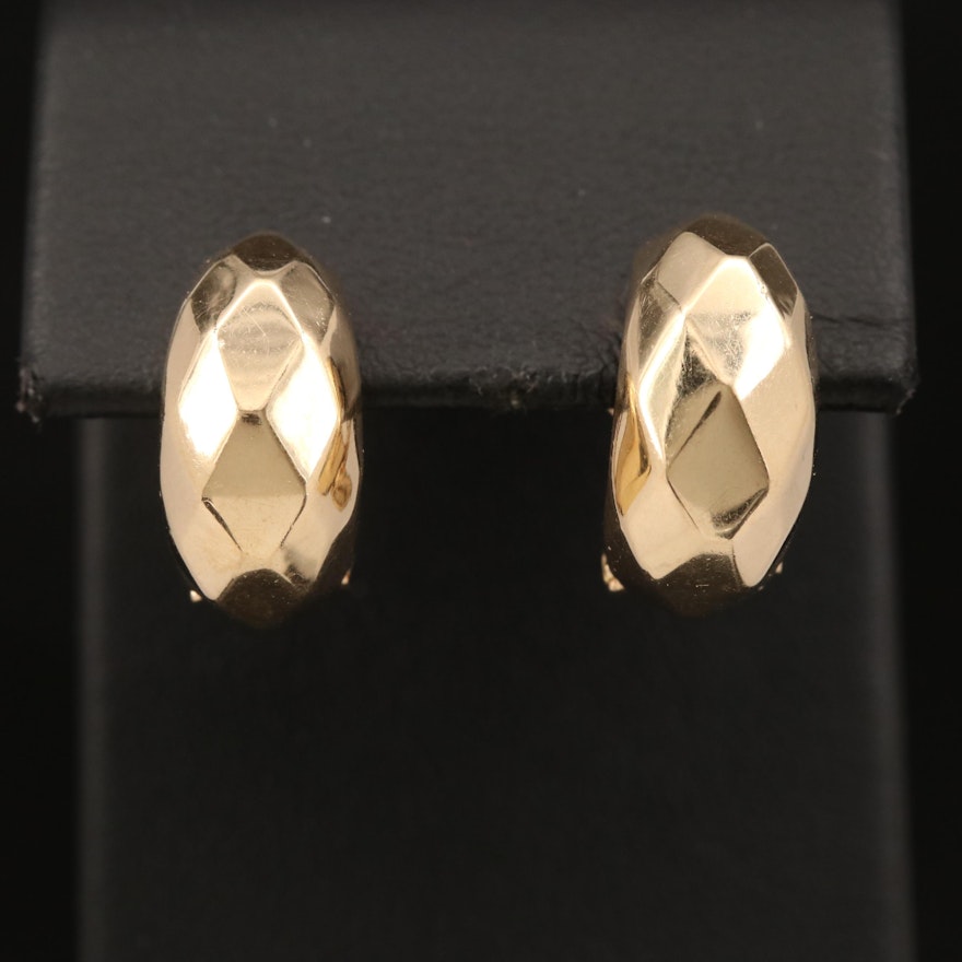 14K Half Hoop Earrings with Diamond Pattern
