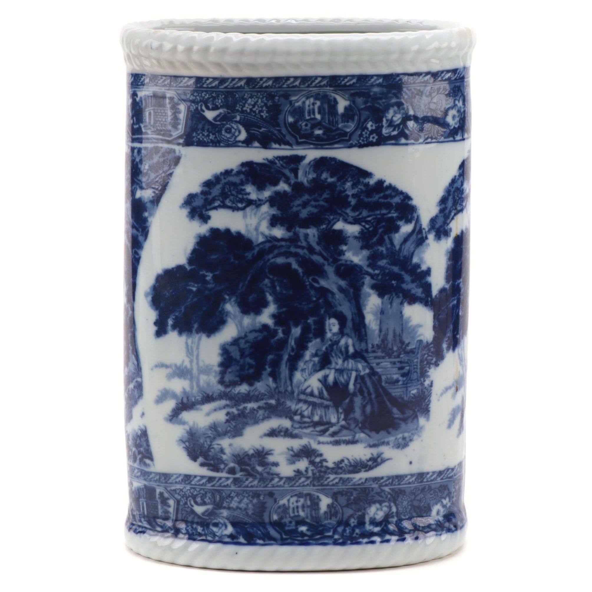 Victoria Ware Blue and White Ironstone Umbrella Stand, Late 20th Century