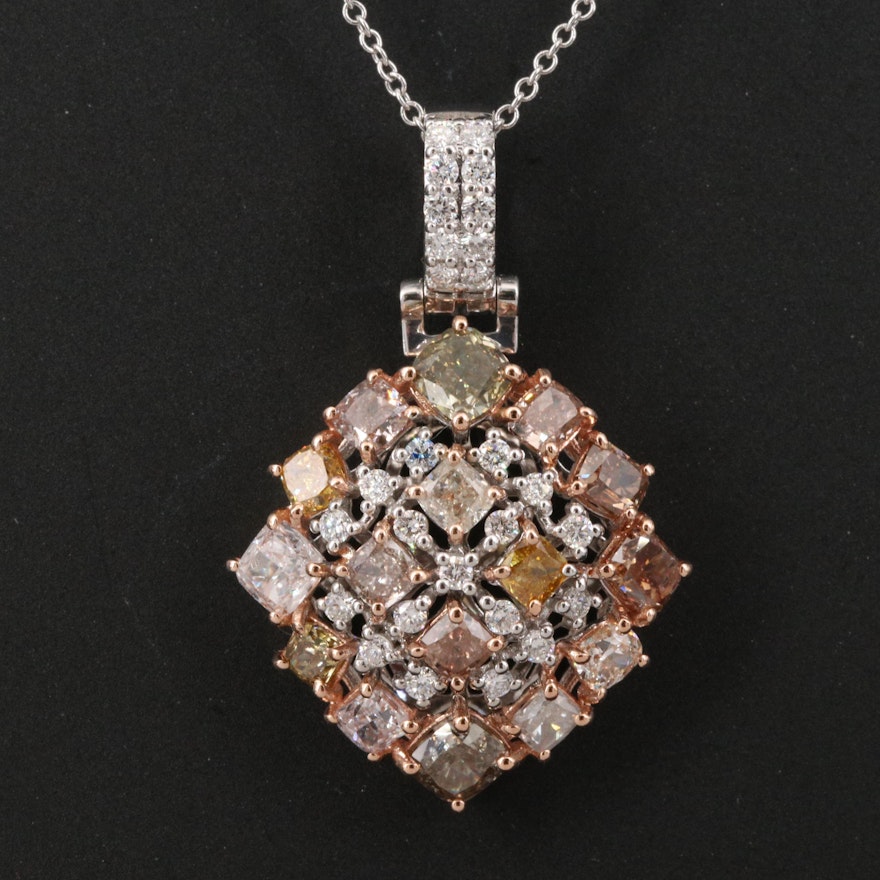 18K Two-Tone 3.27 CTW Diamond Pendant Necklace with GIA Report