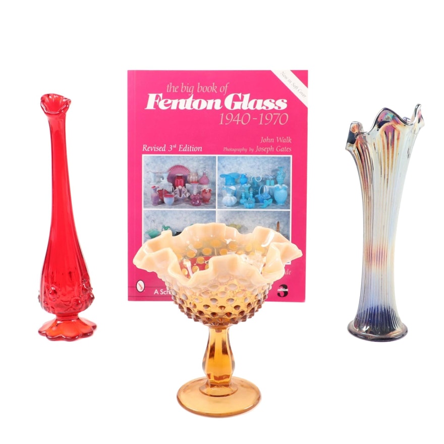 Fenton Glass Reference Book, Hobnail Compote, Carnival Glass and Bud Vase