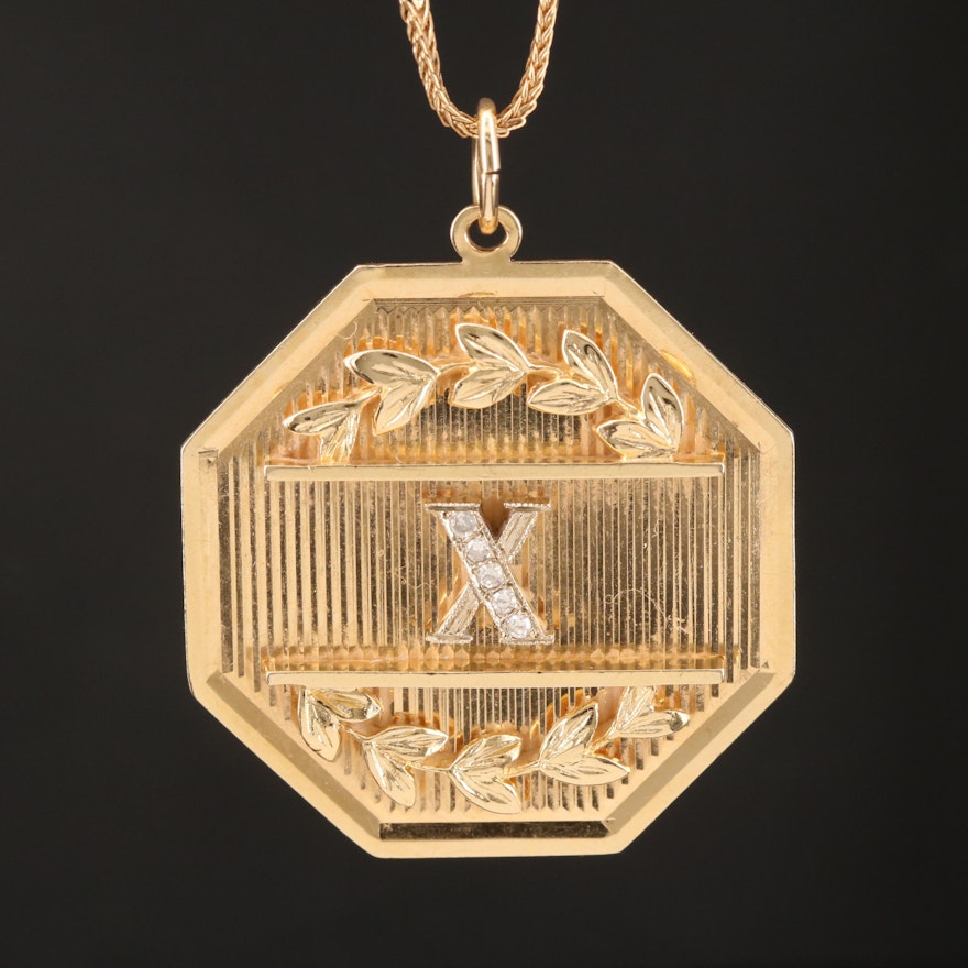 Dankner 14K Diamond "X" Pendant on Italian Fancy Link Necklace