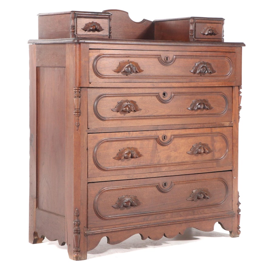 Victorian Walnut Six-Drawer Chest, Late 19th Century