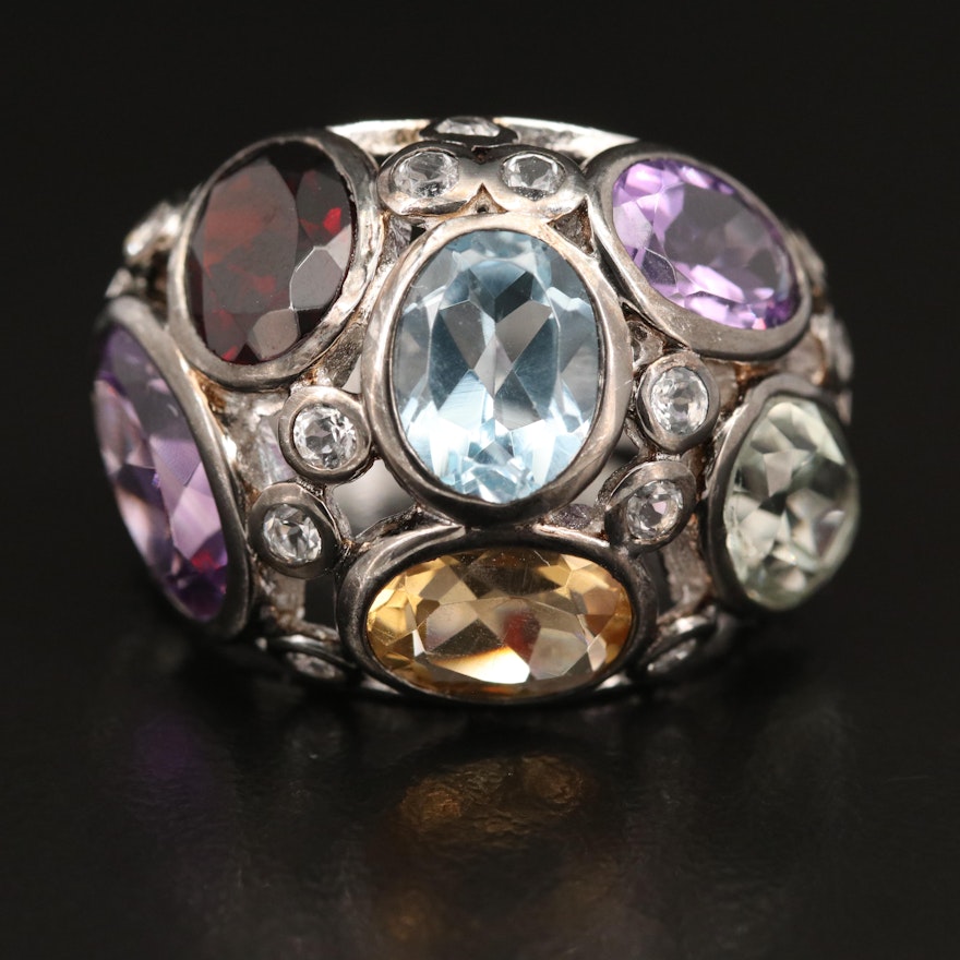 Sterling Amethyst and Gemstone Dome Ring