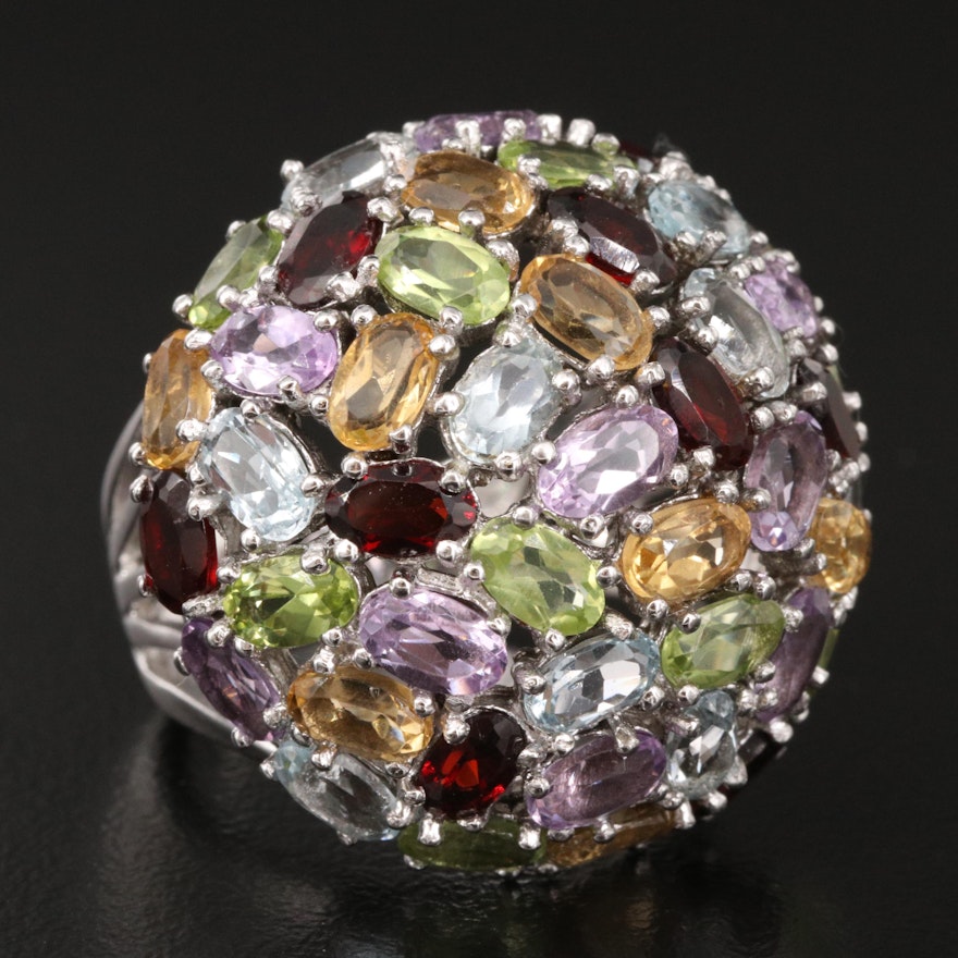 Sterling Gemstone Domed Cluster Ring