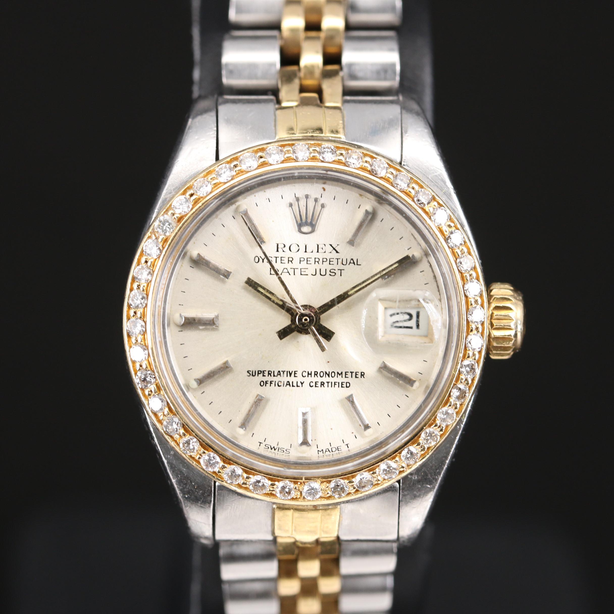 1982 Rolex Datejust Diamond Bezel 18K Gold and Stainless Steel Watch