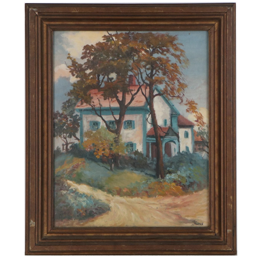 Landscape Oil Painting "New England Home," 1942