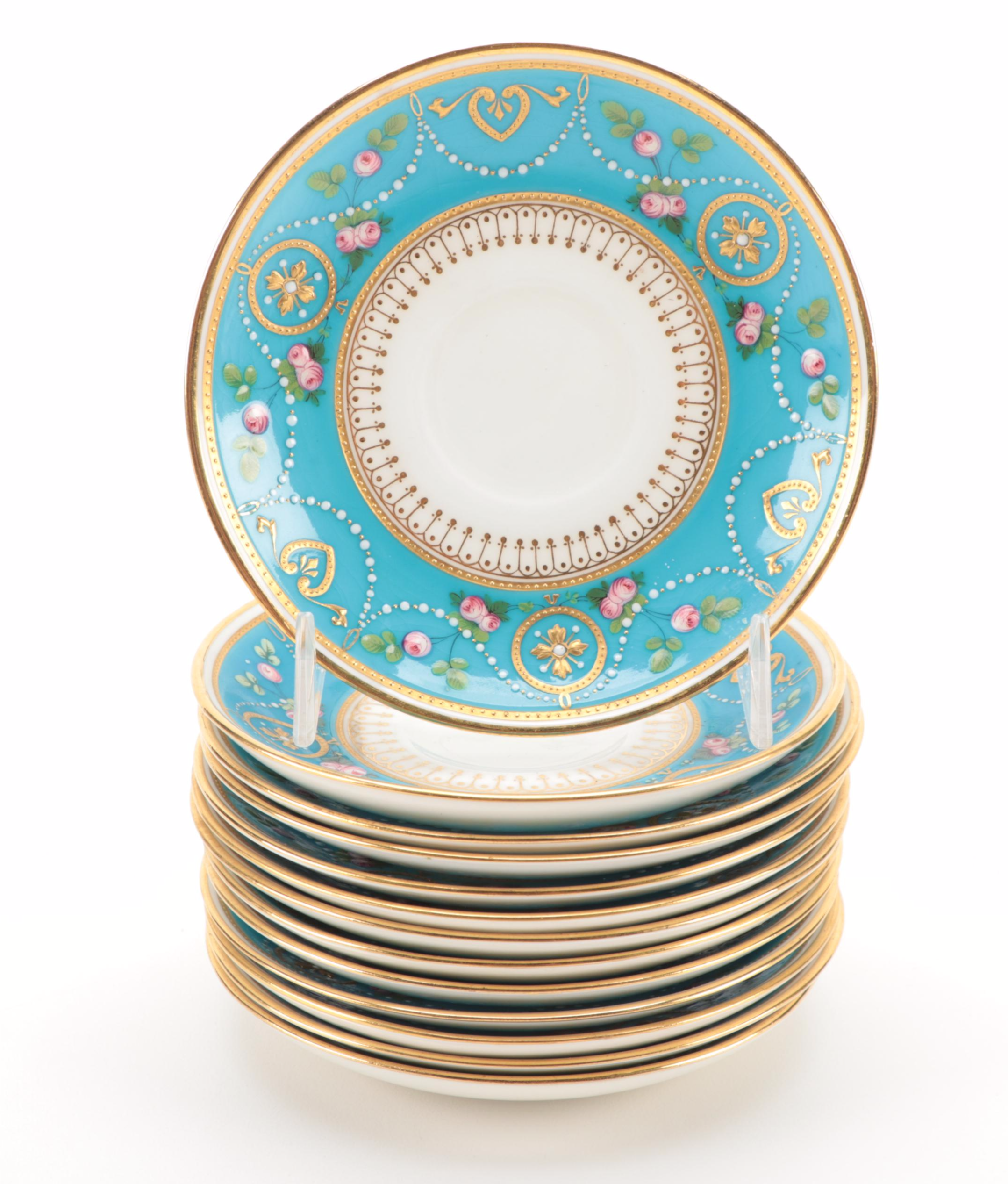 Minton Gilt Bone China Demitasse Cups and Saucers, Late 19th/Early 20th Century