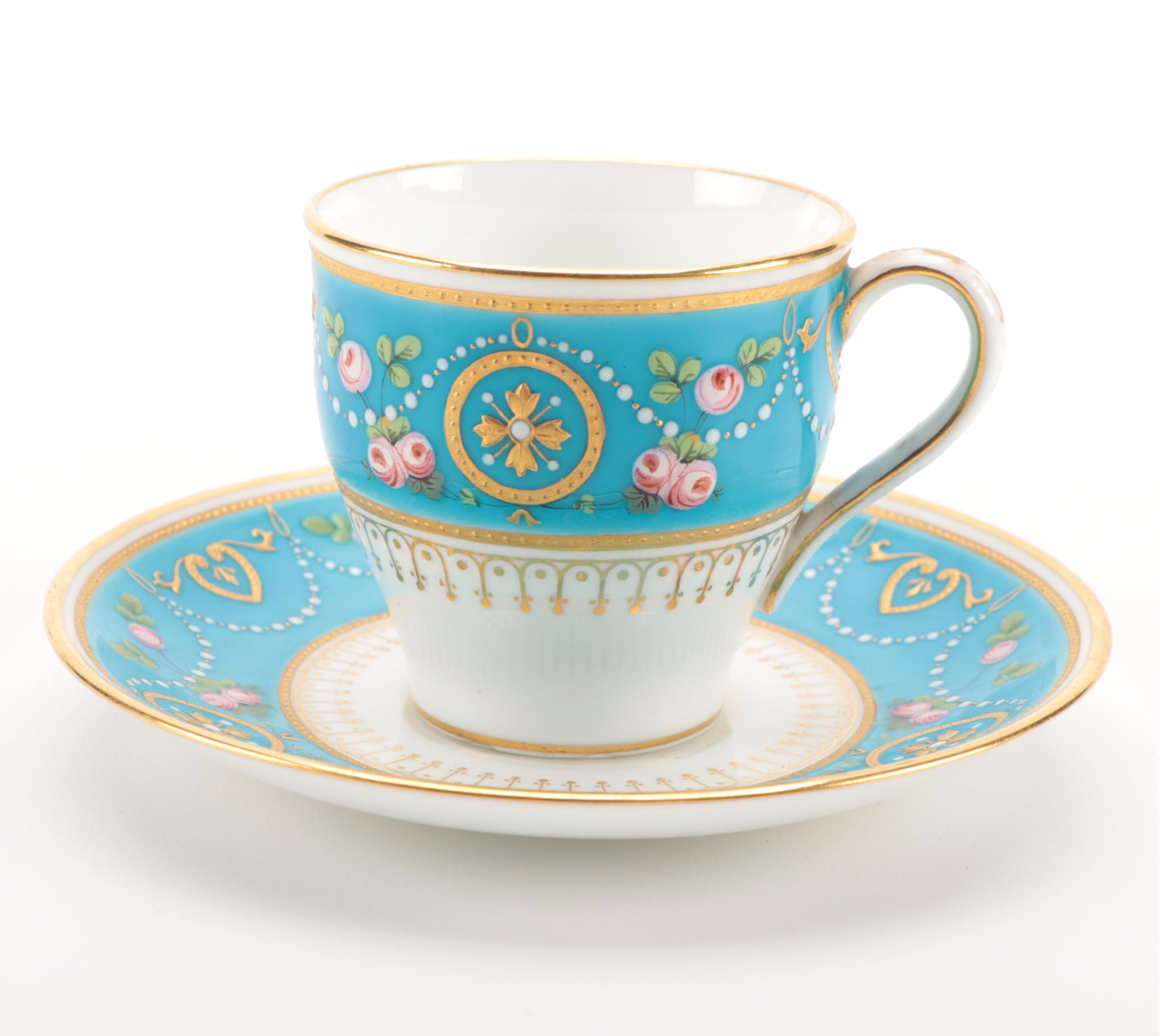 Minton Gilt Bone China Demitasse Cups and Saucers, Late 19th/Early 20th Century