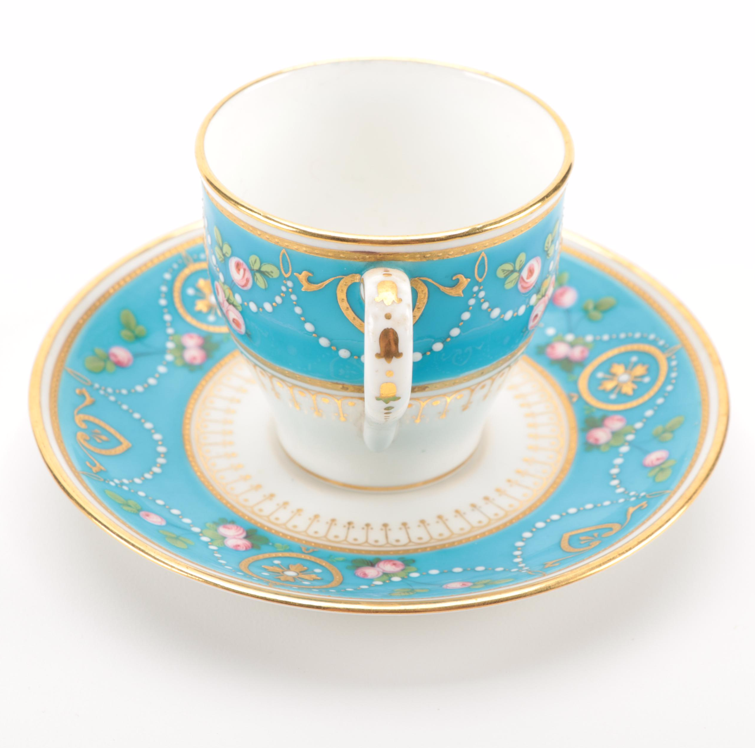 Minton Gilt Bone China Demitasse Cups and Saucers, Late 19th/Early 20th Century